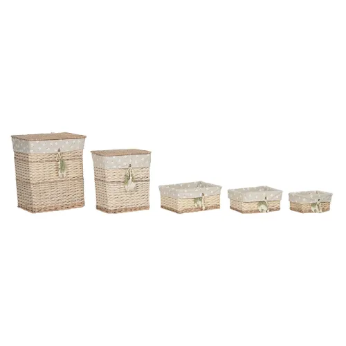 Basket spelset Home ESPRIT Groen Beige Natuurlijk vlechtwerk 47 x 35 x 55 cm 5 Onderdelen Foto 1