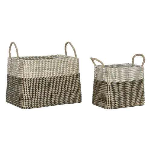 Basket spelset Home ESPRIT Wit Zwart Natuurlijk Zeegras Boho 44 x 25 x 38 cm (2 Onderdelen) Foto 1