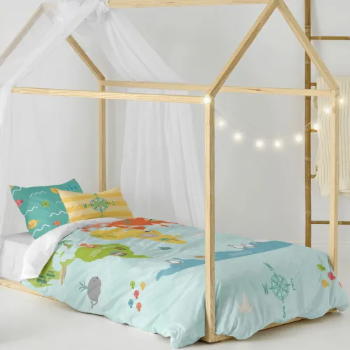 Dekbedovertrek set HappyFriday Happynois World Map Multicolour Bed van 80 2 Onderdelen Foto 5