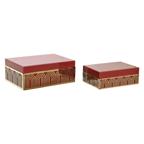 Doos-Juwelenkistje DKD Home Decor Metaal Kristal Rood Gouden Hout MDF 25 x 18 x 10 cm (2 Stuks) Foto 1