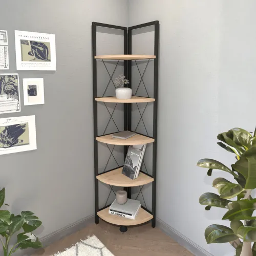 Hoekschappen Alexandra House Living Zwart Ek Metaal Hout MDP 67 x 159 x 33 cm 4 Planken industrial Foto 3