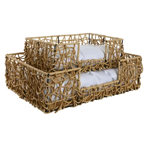 Hondenbed Home ESPRIT Wit Lichtbruin Metaal Synthetische rotan 50 x 35 x 14 cm (2 Onderdelen) Foto 3