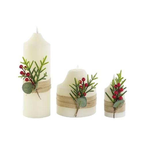 Kaarsenset DKD Home Decor Wit Groen Kerstmis 7 x 7 x 15 cm Foto 2