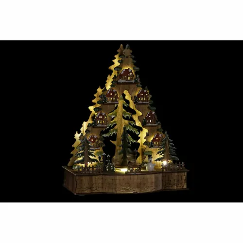 Kerstversiering DKD Home Decor Groen Natuurlijk Hout Boomstructuur Huizen 30 x 15 x 37 cm (3 Stuks) Foto 4