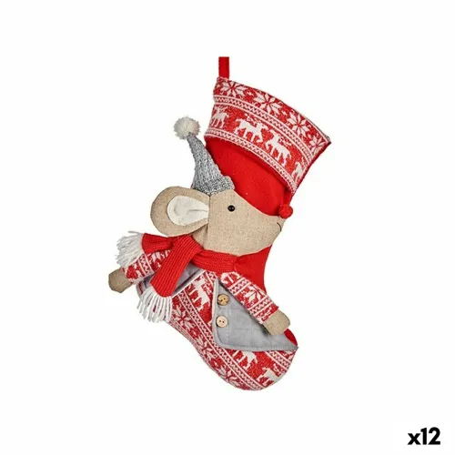 Kerstversiering Kerstsok Muis Grijs Polyester 31 x 5 x 48 cm (12 Stuks) Foto 1