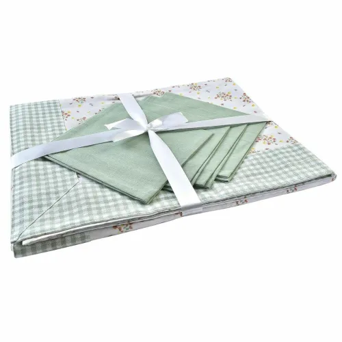 Tafellinnenset DKD Home Decor Blommor Groen 150 x 150 x 0,5 cm Foto 1